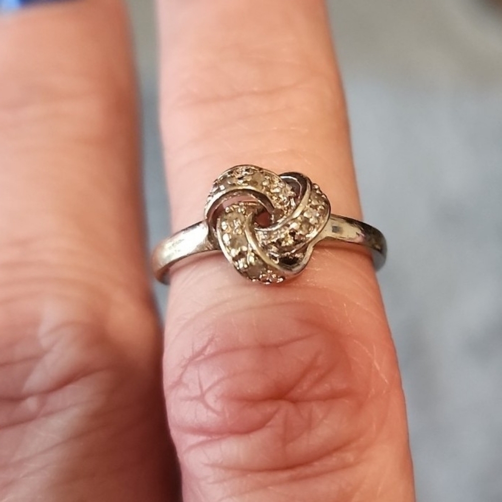 Sterling Silver & Diamond Lover's Knot Ring Size 6